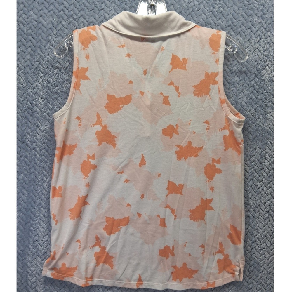 Puma Golf Womens Sleeveless Polo Shirt Orange Pink Floral Print Size S Tennis - Picture 6 of 6